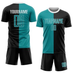 Black Sublimation Uniform Jersey Teal-White Soccer Fashion Split Custom Black Sublimation Uniform Jersey Teal-White Soccer Fashion Split Custom