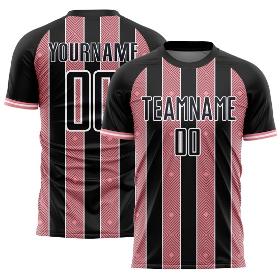 Line Medium Pinstripe Jersey Uniform Custom Sports Black Pink-White Soccer Sublimation Line Medium Pinstripe Jersey Uniform Custom Sports Black Pink-White Soccer Sublimation