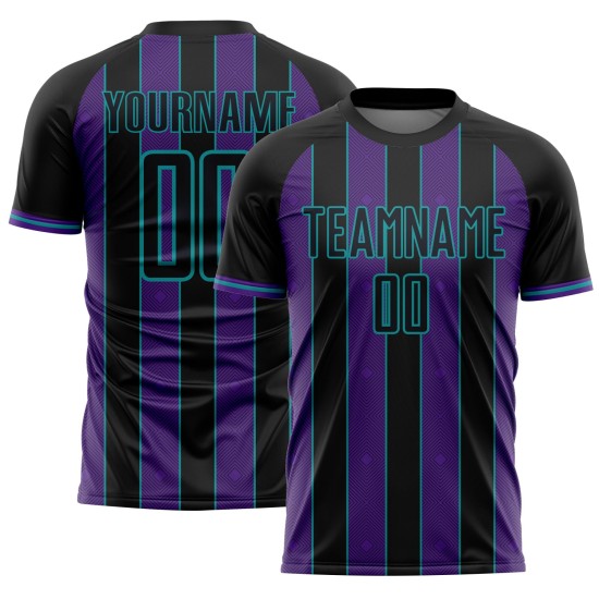 Sports Uniform Jersey Black Custom Soccer Pinstripe Line Sublimation Purple-Teal Sports Uniform Jersey Black Custom Soccer Pinstripe Line Sublimation Purple-Teal