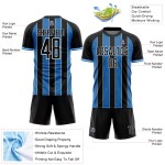 Black Uniform Custom Pinstripe Soccer Line Sports Powder Sublimation Blue-White Jersey