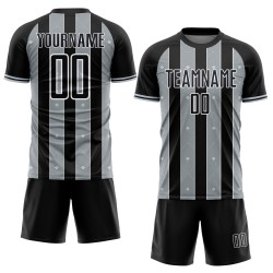 Soccer Jersey Black Pinstripe Silver-White Uniform Sports Sublimation Custom Line Soccer Jersey Black Pinstripe Silver-White Uniform Sports Sublimation Custom Line