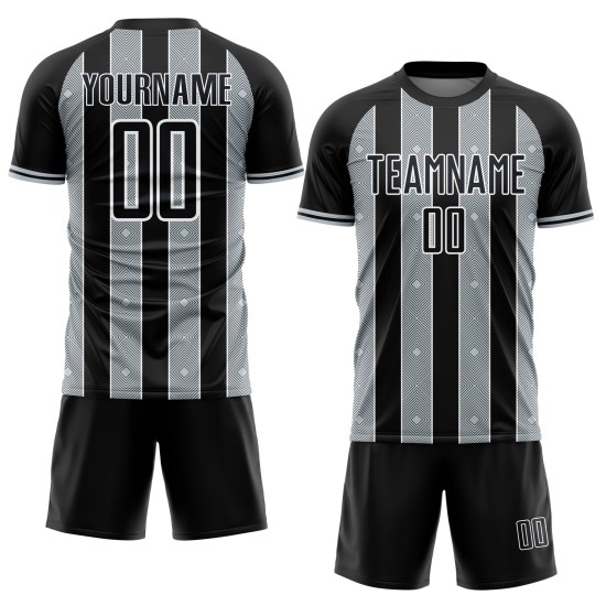 Soccer Jersey Black Pinstripe Silver-White Uniform Sports Sublimation Custom Line Soccer Jersey Black Pinstripe Silver-White Uniform Sports Sublimation Custom Line