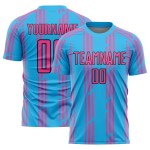 Sky Soccer Jersey Blue Pinstripe Pink-Black Uniform Sublimation Custom Sky Soccer Jersey Blue Pinstripe Pink-Black Uniform Sublimation Custom