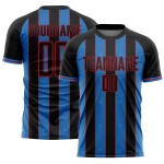 Black Pinstripe Powder Soccer Sports Sublimation Uniform Blue-Red Line Jersey Custom