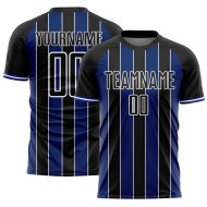 Black Uniform Royal-White Soccer Sports Custom Line Pinstripe Sublimation Jersey