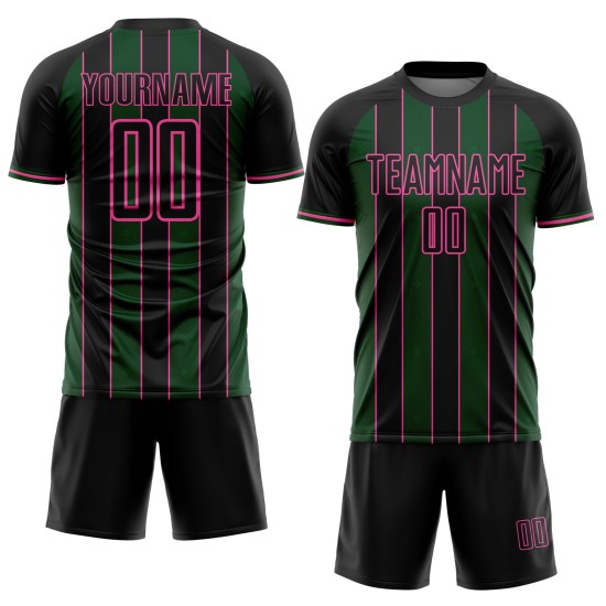 Soccer Line Black Custom Green-Pink Sports Sublimation Uniform Pinstripe Jersey Soccer Line Black Custom Green-Pink Sports Sublimation Uniform Pinstripe Jersey