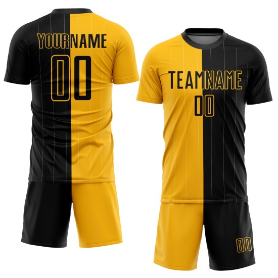 Black Pinstripe Custom Split Gold Soccer Fashion Sublimation Jersey Uniform Black Pinstripe Custom Split Gold Soccer Fashion Sublimation Jersey Uniform