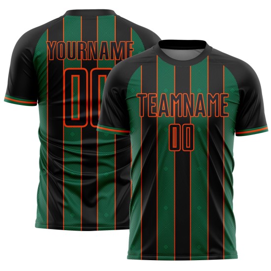 Custom Black Line Green-Orange Soccer Jersey Pinstripe Uniform Sports Kelly Sublimation Custom Black Line Green-Orange Soccer Jersey Pinstripe Uniform Sports Kelly Sublimation