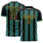 Teal-Yellow Uniform Soccer Line Custom Sports Jersey Sublimation Pinstripe Black Teal-Yellow Uniform Soccer Line Custom Sports Jersey Sublimation Pinstripe Black