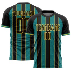 Teal-Yellow Uniform Soccer Line Custom Sports Jersey Sublimation Pinstripe Black