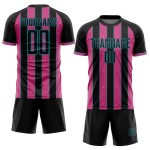 Custom Pink-Teal Uniform Sports Pinstripe Soccer Sublimation Line Black Jersey Custom Pink-Teal Uniform Sports Pinstripe Soccer Sublimation Line Black Jersey