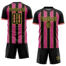 Yellow Sports Soccer Sublimation Custom Line Black Jersey Pink-Light Pinstripe Uniform Yellow Sports Soccer Sublimation Custom Line Black Jersey Pink-Light Pinstripe Uniform
