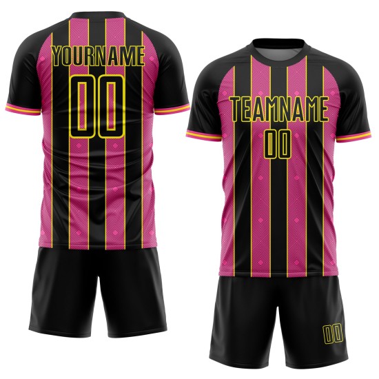 Yellow Sports Soccer Sublimation Custom Line Black Jersey Pink-Light Pinstripe Uniform Yellow Sports Soccer Sublimation Custom Line Black Jersey Pink-Light Pinstripe Uniform