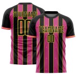 Yellow Sports Soccer Sublimation Custom Line Black Jersey Pink-Light Pinstripe Uniform Yellow Sports Soccer Sublimation Custom Line Black Jersey Pink-Light Pinstripe Uniform