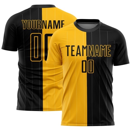 Black Pinstripe Custom Split Gold Soccer Fashion Sublimation Jersey Uniform Black Pinstripe Custom Split Gold Soccer Fashion Sublimation Jersey Uniform