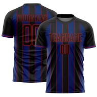 Black Soccer Line Uniform Custom Sublimation Jersey Pinstripe Sports Royal-Red