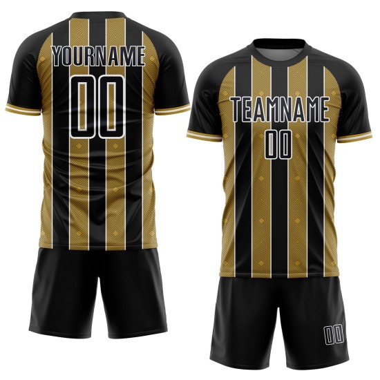 Old Custom Pinstripe Black Sports Soccer Sublimation Gold-White Line Uniform Jersey Old Custom Pinstripe Black Sports Soccer Sublimation Gold-White Line Uniform Jersey
