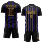 Black Uniform Sublimation Line Dark Jersey Custom Soccer Pinstripe Purple-Gold Sports Black Uniform Sublimation Line Dark Jersey Custom Soccer Pinstripe Purple-Gold Sports