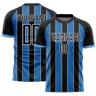 Black Uniform Custom Pinstripe Soccer Line Sports Powder Sublimation Blue-White Jersey