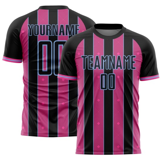 Soccer Custom Blue Sublimation Pink-Light Uniform Black Pinstripe Line Sports Jersey Soccer Custom Blue Sublimation Pink-Light Uniform Black Pinstripe Line Sports Jersey