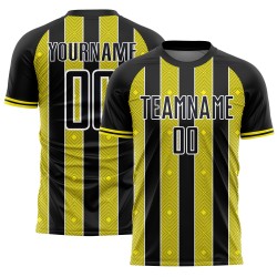 Custom Yellow-White Line Uniform Sublimation Light Black Pinstripe Sports Jersey Soccer