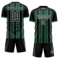 Custom Kelly Sublimation Black Jersey Green-White Line Sports Uniform Soccer Pinstripe Custom Kelly Sublimation Black Jersey Green-White Line Sports Uniform Soccer Pinstripe