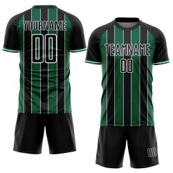 Custom Kelly Sublimation Black Jersey Green-White Line Sports Uniform Soccer Pinstripe Custom Kelly Sublimation Black Jersey Green-White Line Sports Uniform Soccer Pinstripe
