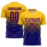 Purple-Orange Custom Sublimation Dark Gold Soccer Uniform Jersey Purple-Orange Custom Sublimation Dark Gold Soccer Uniform Jersey