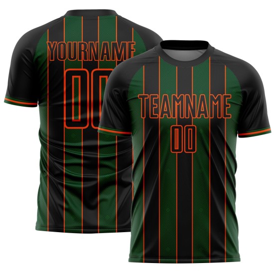 Pinstripe Sports Green-Orange Custom Sublimation Soccer Uniform Line Jersey Black Pinstripe Sports Green-Orange Custom Sublimation Soccer Uniform Line Jersey Black