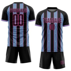 Soccer Line Black Uniform Blue-Pink Jersey Sublimation Custom Pinstripe Light Sports Soccer Line Black Uniform Blue-Pink Jersey Sublimation Custom Pinstripe Light Sports