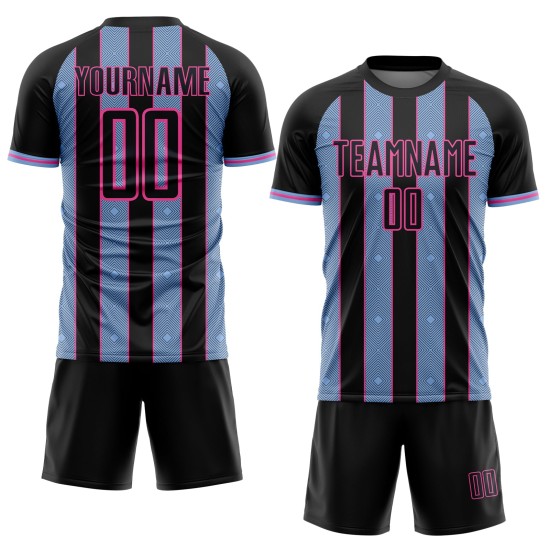Soccer Line Black Uniform Blue-Pink Jersey Sublimation Custom Pinstripe Light Sports Soccer Line Black Uniform Blue-Pink Jersey Sublimation Custom Pinstripe Light Sports