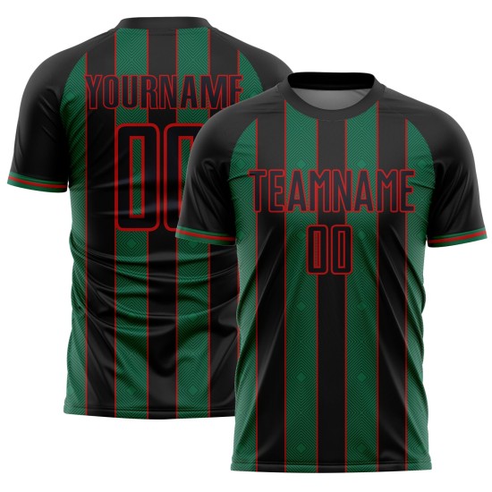 Custom Pinstripe Soccer Uniform Sublimation Kelly Jersey Sports Green-Red Line Black Custom Pinstripe Soccer Uniform Sublimation Kelly Jersey Sports Green-Red Line Black
