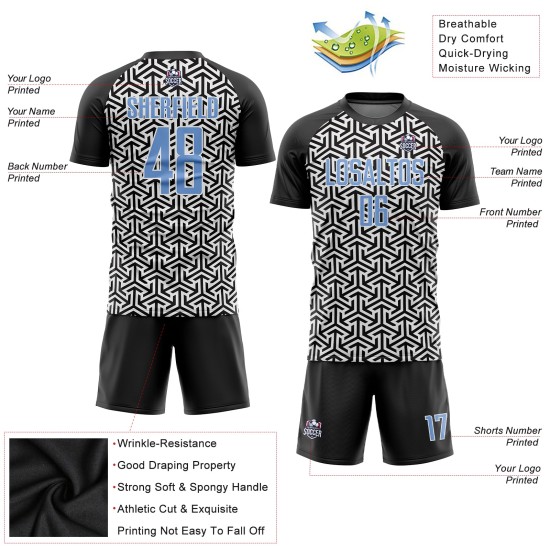 Soccer Uniform Jersey Custom Light Blue-White Black Sublimation Soccer Uniform Jersey Custom Light Blue-White Black Sublimation