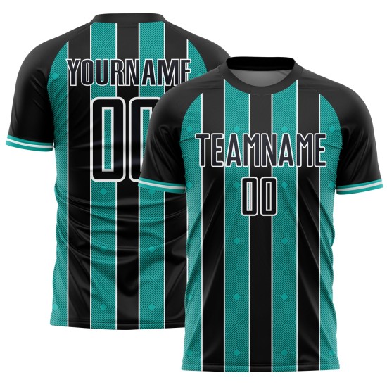 Jersey Soccer Pinstripe Aqua-White Black Sports Custom Sublimation Line Uniform Jersey Soccer Pinstripe Aqua-White Black Sports Custom Sublimation Line Uniform