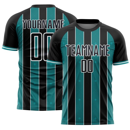 Custom Pinstripe Uniform Teal-White Sports Jersey Line Soccer Black Sublimation Custom Pinstripe Uniform Teal-White Sports Jersey Line Soccer Black Sublimation