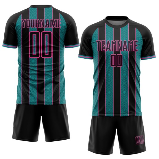 Sublimation Uniform Jersey Custom Sports Pinstripe Black Teal-Pink Soccer Line Sublimation Uniform Jersey Custom Sports Pinstripe Black Teal-Pink Soccer Line