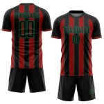 Black Sports Sublimation Soccer Red-Kelly Jersey Green Line Uniform Custom Pinstripe Black Sports Sublimation Soccer Red-Kelly Jersey Green Line Uniform Custom Pinstripe