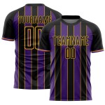 Sublimation Soccer Custom Purple-Gold Sports Line Black Uniform Jersey Pinstripe Sublimation Soccer Custom Purple-Gold Sports Line Black Uniform Jersey Pinstripe