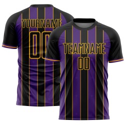 Sublimation Soccer Custom Purple-Gold Sports Line Black Uniform Jersey Pinstripe