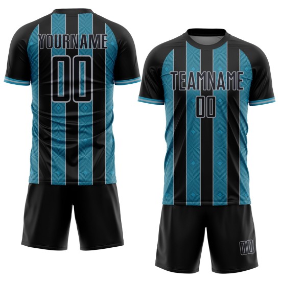 Custom Blue-Gray Line Uniform Sublimation Black Sports Soccer Pinstripe Panther Jersey Custom Blue-Gray Line Uniform Sublimation Black Sports Soccer Pinstripe Panther Jersey