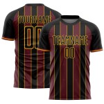 Burgundy-Gold Sports Soccer Custom Jersey Line Pinstripe Sublimation Uniform Black Burgundy-Gold Sports Soccer Custom Jersey Line Pinstripe Sublimation Uniform Black