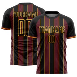 Burgundy-Gold Sports Soccer Custom Jersey Line Pinstripe Sublimation Uniform Black