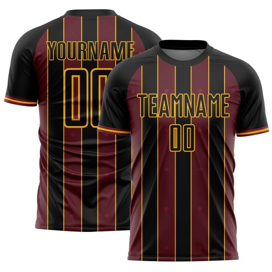 Burgundy-Gold Sports Soccer Custom Jersey Line Pinstripe Sublimation Uniform Black Burgundy-Gold Sports Soccer Custom Jersey Line Pinstripe Sublimation Uniform Black