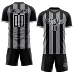 Custom Line Sports Black Pinstripe Gray-White Soccer Uniform Jersey Sublimation Custom Line Sports Black Pinstripe Gray-White Soccer Uniform Jersey Sublimation