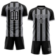 Custom Line Sports Black Pinstripe Gray-White Soccer Uniform Jersey Sublimation Custom Line Sports Black Pinstripe Gray-White Soccer Uniform Jersey Sublimation