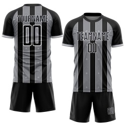 Custom Line Sports Black Pinstripe Gray-White Soccer Uniform Jersey Sublimation Custom Line Sports Black Pinstripe Gray-White Soccer Uniform Jersey Sublimation