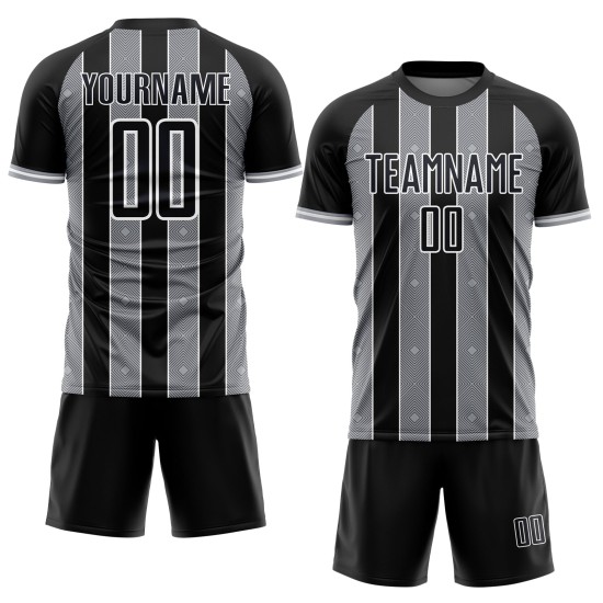 Custom Line Sports Black Pinstripe Gray-White Soccer Uniform Jersey Sublimation Custom Line Sports Black Pinstripe Gray-White Soccer Uniform Jersey Sublimation