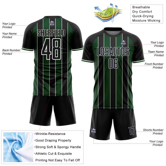 Uniform Green-White Line Black Jersey Soccer Sports Custom Sublimation Pinstripe Uniform Green-White Line Black Jersey Soccer Sports Custom Sublimation Pinstripe