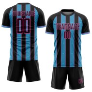 Black Blue-Pink Line Sky Custom Sublimation Pinstripe Soccer Uniform Sports Jersey Black Blue-Pink Line Sky Custom Sublimation Pinstripe Soccer Uniform Sports Jersey
