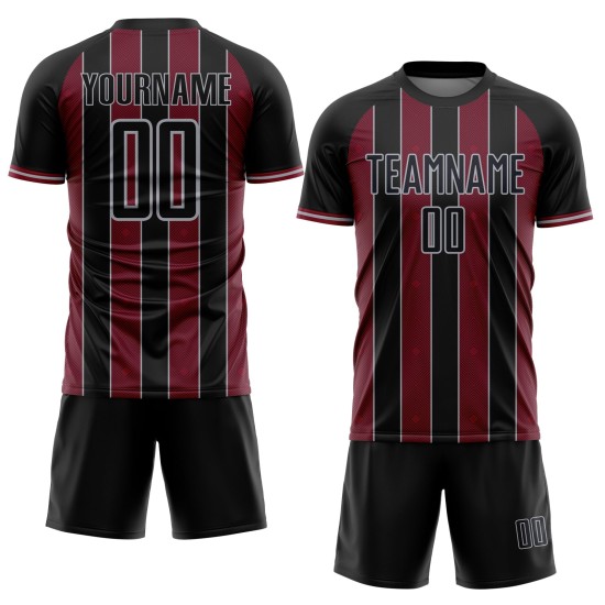 Custom Pinstripe Soccer Uniform Jersey Black Crimson-Gray Line Sports Sublimation Custom Pinstripe Soccer Uniform Jersey Black Crimson-Gray Line Sports Sublimation